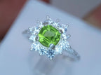 Natural Green Peridot & CZ Silver Ring – 1.56 Carats | Size 6 | 925 Sterling Silver | Tribal Design | Women’s Ring | August Birthstone