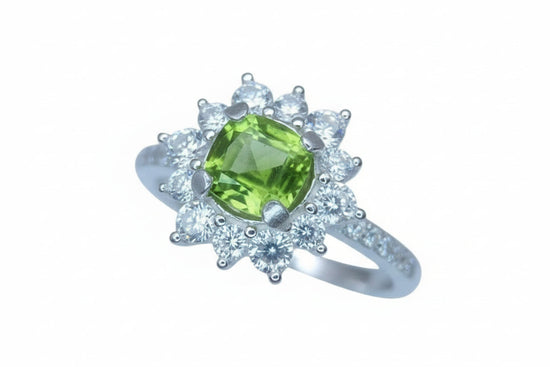 Natural Green Peridot & CZ Silver Ring – 1.56 Carats | Size 6 | 925 Sterling Silver | Tribal Design | Women’s Ring | August Birthstone