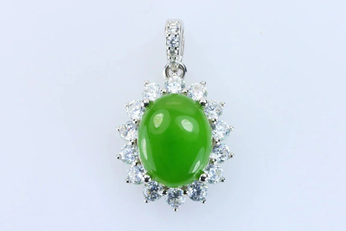 Certified Natural Type A Jadeite Pendant – 925 Sterling Silver | Vivid Green Oval Cut | Timeless Elegance for Women