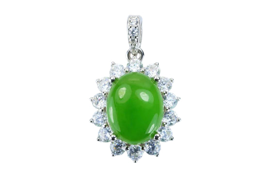 Certified Natural Type A Jadeite Pendant – 925 Sterling Silver | Vivid Green Oval Cut | Timeless Elegance for Women