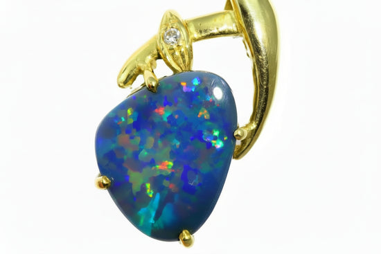 Natural Australian Black Opal Pendant – 3.00 Carats | N2 Body Tone | 18K Yellow Gold | Brilliant Diamond Accent