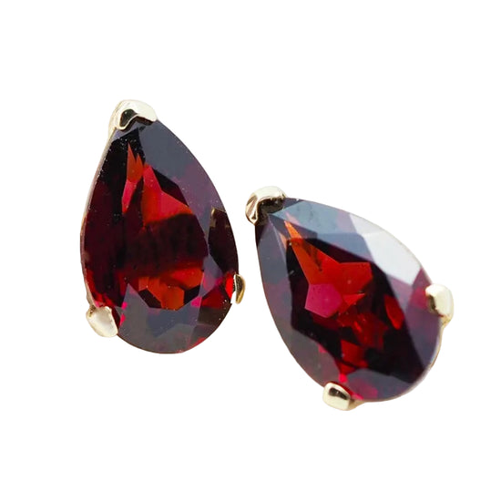 Natural Garnet Earrings | 14K Yellow Gold | Pear Cut | Faceted Garnet | Fine Jewellery | Hallmarked Gold