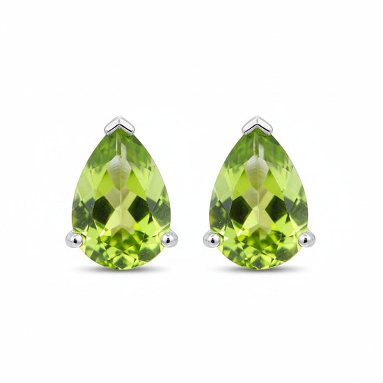 Natural Peridot Earrings | 14K White Gold | Pear Cut | Faceted Peridot | Fine Jewellery | Hallmarked Gold