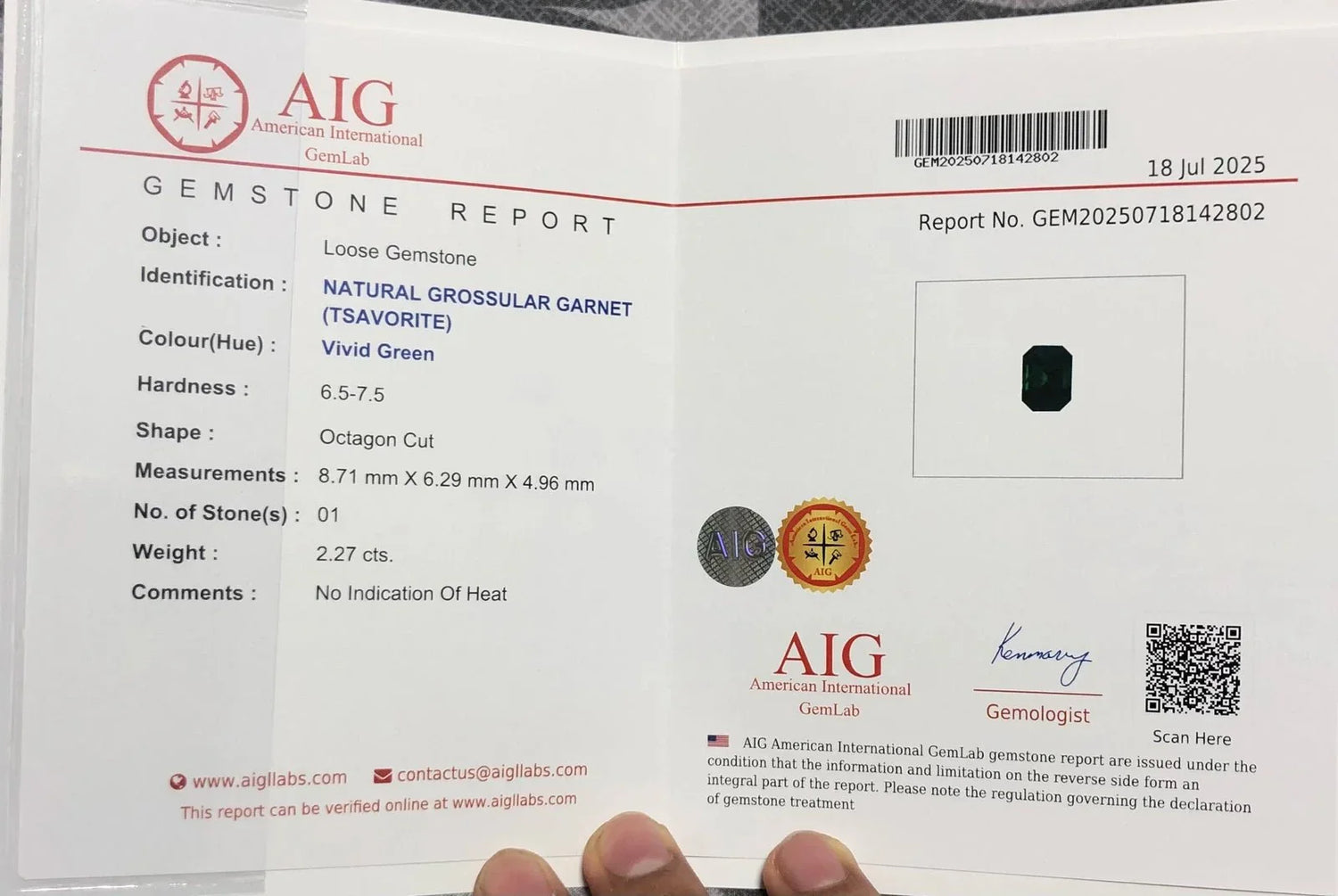 2.27ct Natural Tsavorite Garnet – Rich Vivid Green, Certified Loose Gemstone - GAIA GEMS