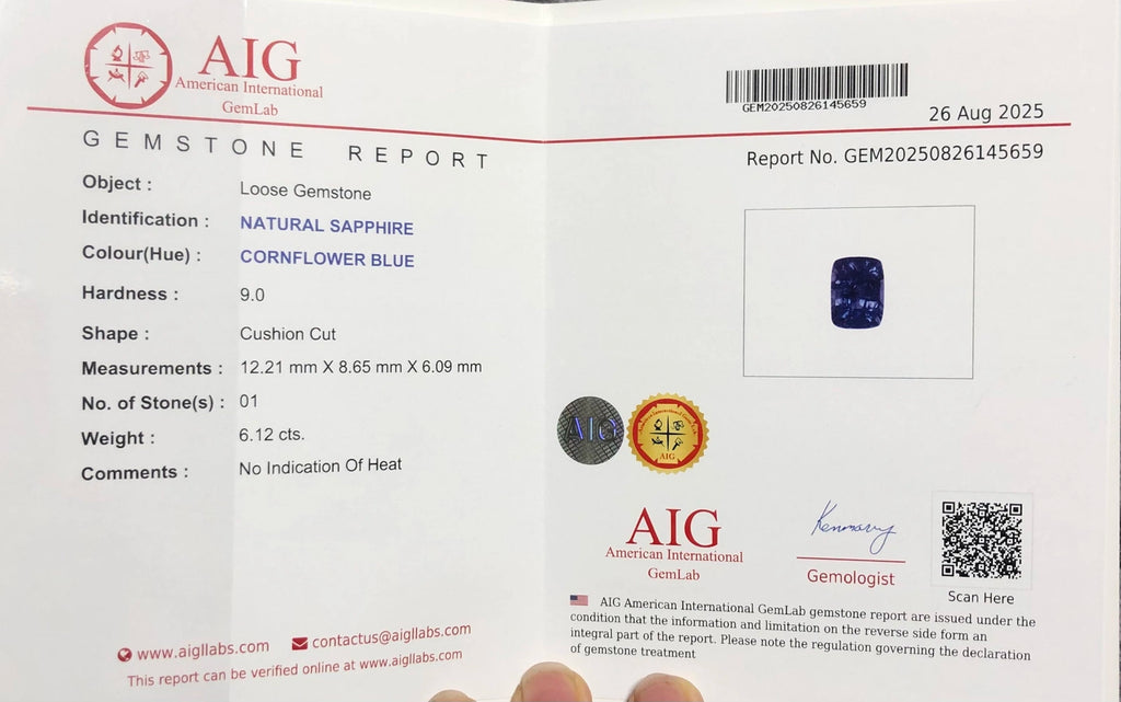 Certified Natural Cornflower Blue Sapphire – 6.12 Carats- Unheated from Sri Lanka