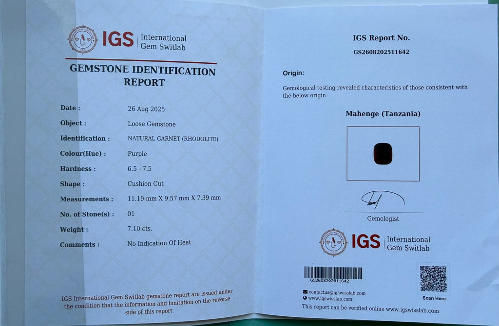 7.10 Ct Certified Mahenge Garnet – Blood Red | Cushion Cut | Tanzania Origin