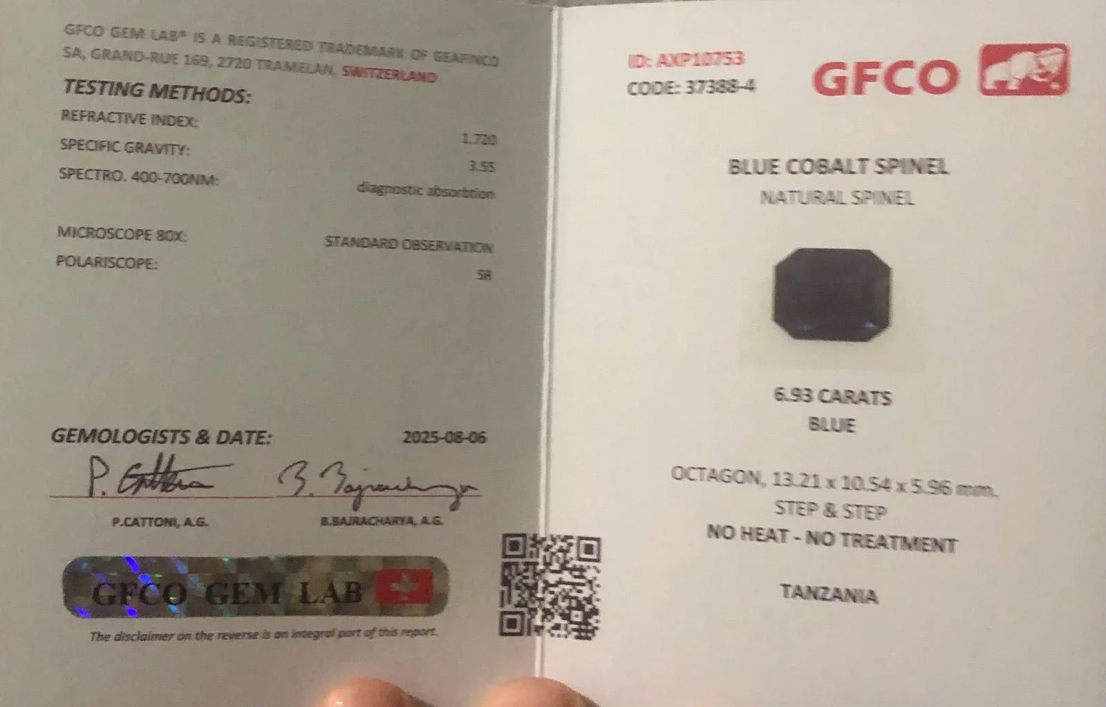 Certified Natural Blue Cobalt Spinel – 6.93 Carats - GAIA GEMS