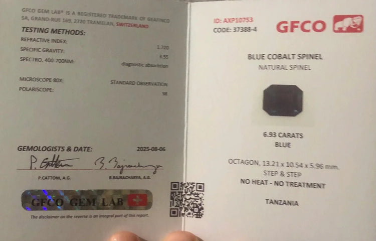 Certified Natural Blue Cobalt Spinel – 6.93 Carats - GAIA GEMS