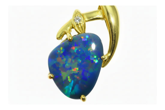 Natural Australian Black Opal Pendant – 3.00 Carats | N2 Body Tone | 18K Yellow Gold | Brilliant Diamond Accent