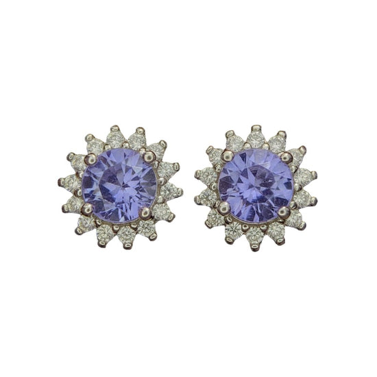 Natural Tanzanite & CZ Ear Studs – 8.55 Ct Total Weight | 925 Sterling Silver | Rhodium Plated | Elegant Women’s Earrings