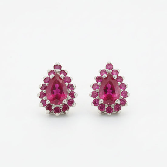 Certified 925 Sterling Silver Burmese Ruby Earrings – Vivid Red Natural Ruby, Pear & Round Faceted, 1.67g