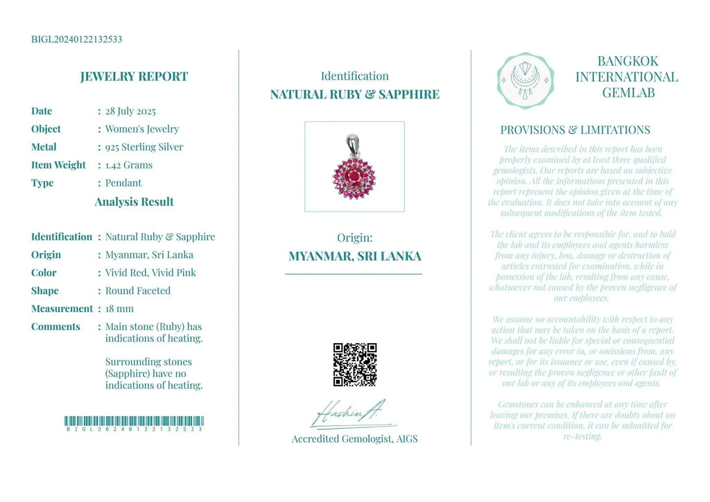 Certified Natural Ruby &amp; Pink Sapphire Pendant – 925 Sterling Silver | Elegant Round Cut | Gift-Ready for Women