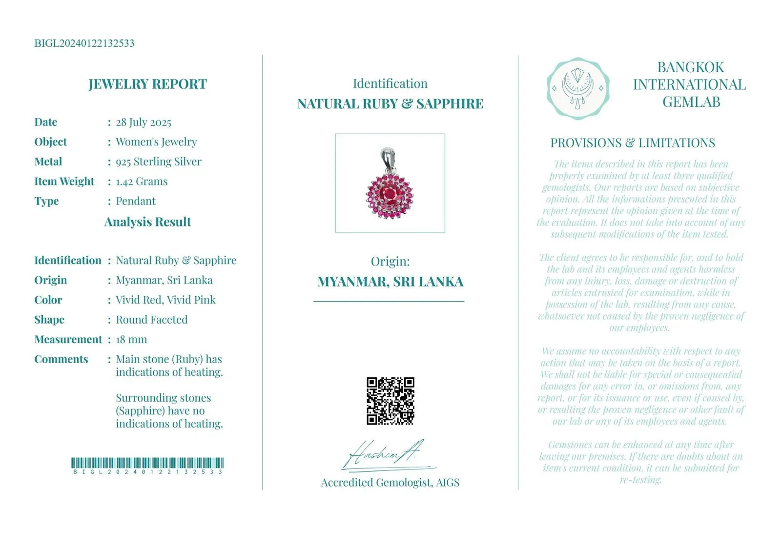 Certified Natural Ruby &amp; Pink Sapphire Pendant – 925 Sterling Silver | Elegant Round Cut | Gift-Ready for Women