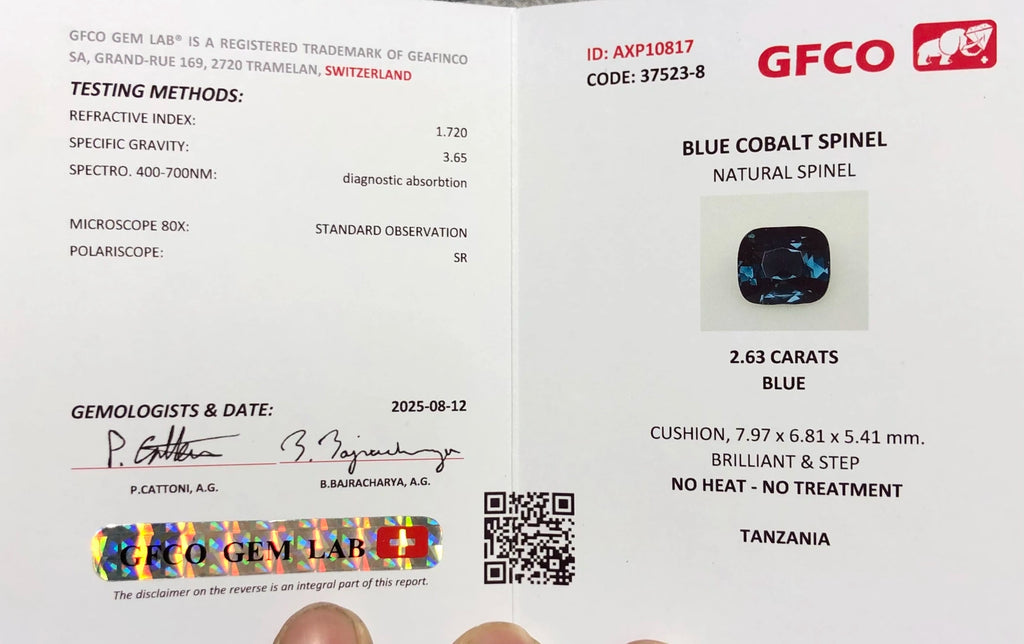 Certified Natural Cobalt Blue Spinel – 2.63 Carats | VVS Clarity | Fancy Cut | Untreated | Tanzania Origin | GFCO Certified