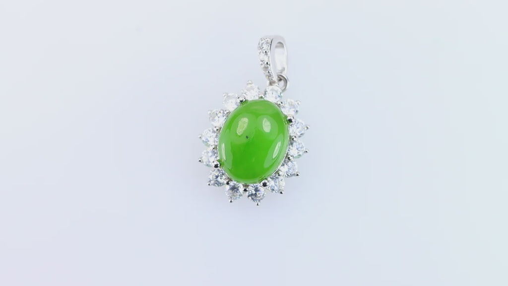 Certified Natural Type A Jadeite Pendant – 925 Sterling Silver | Vivid Green Oval Cut | Timeless Elegance for Women