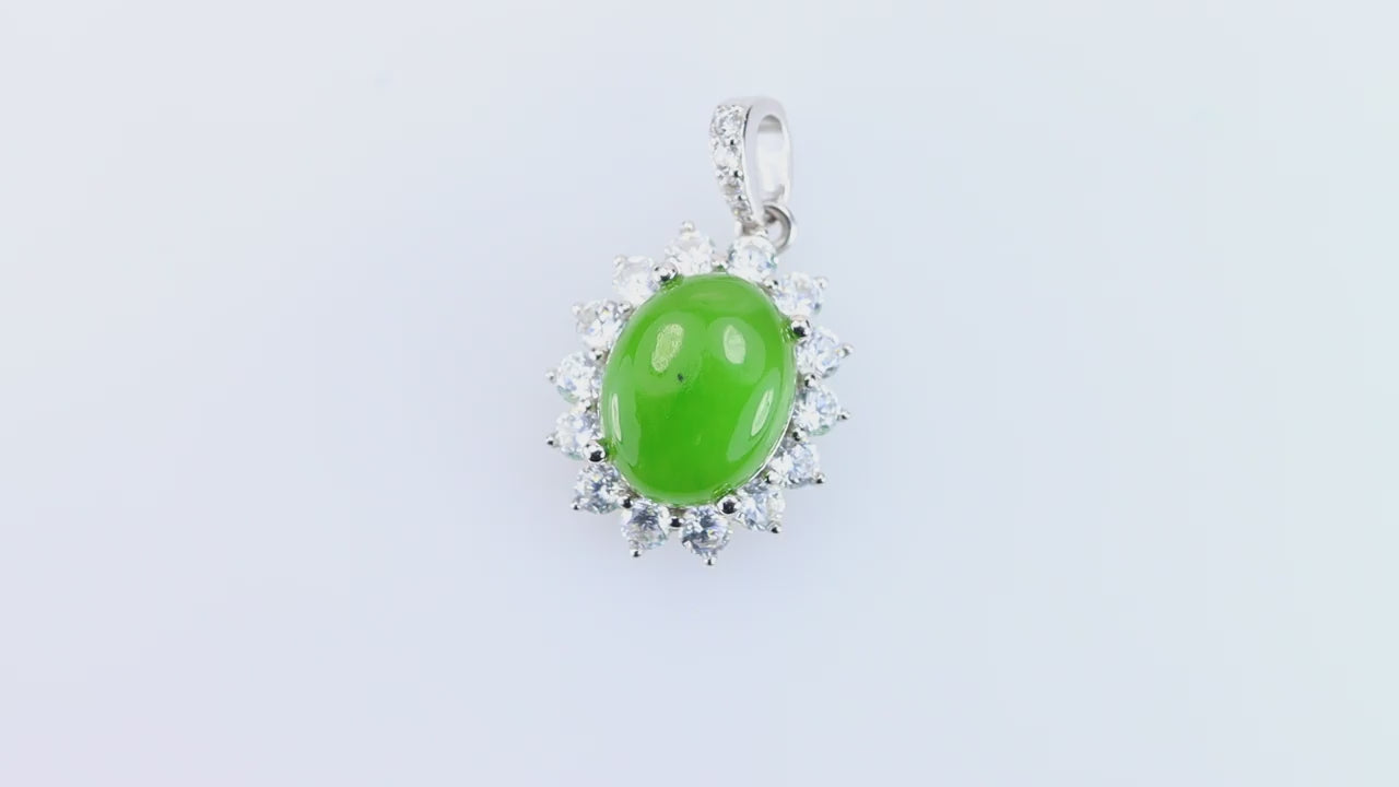 Certified Natural Type A Jadeite Pendant – 925 Sterling Silver | Vivid Green Oval Cut | Timeless Elegance for Women