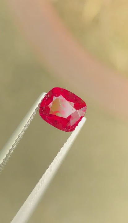 1.38 Ct Certified Natural Vivid Red Spinel – Untreated | Cushion Cut | VS Clarity | Burma Origin | AIG Certified